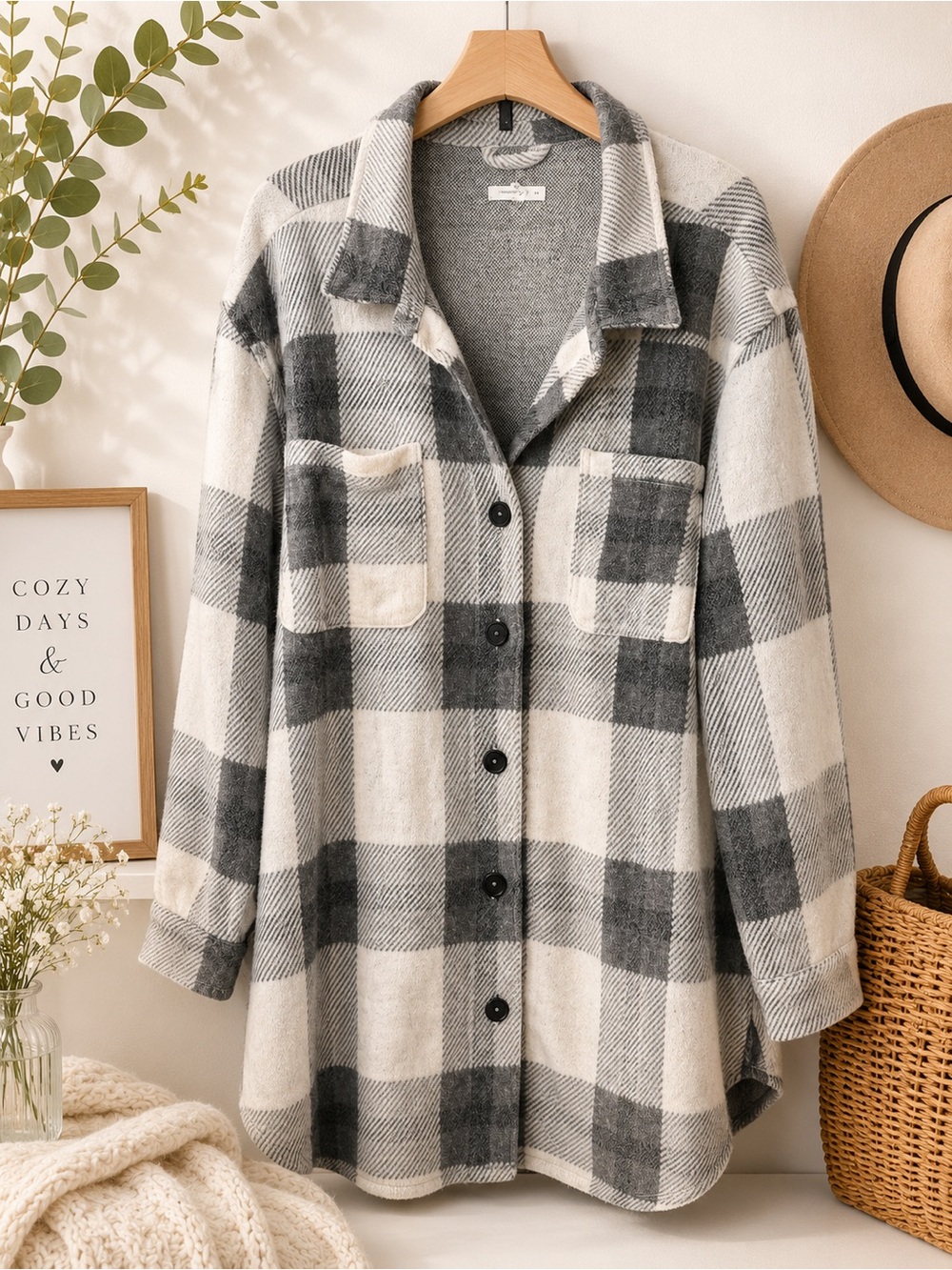 Maurices Black & Cream Plaid longline  Shacket